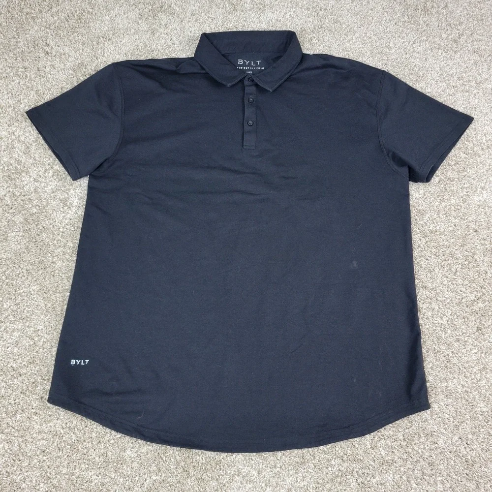 BYLT Drop Cut Lux Mens 2XL Solid Black Performance Stretch Polo‎ Short Sleeve